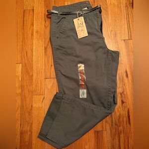 ELLE Women’s Gray Capri Pants with Metallic Belt – Size 12 NWT